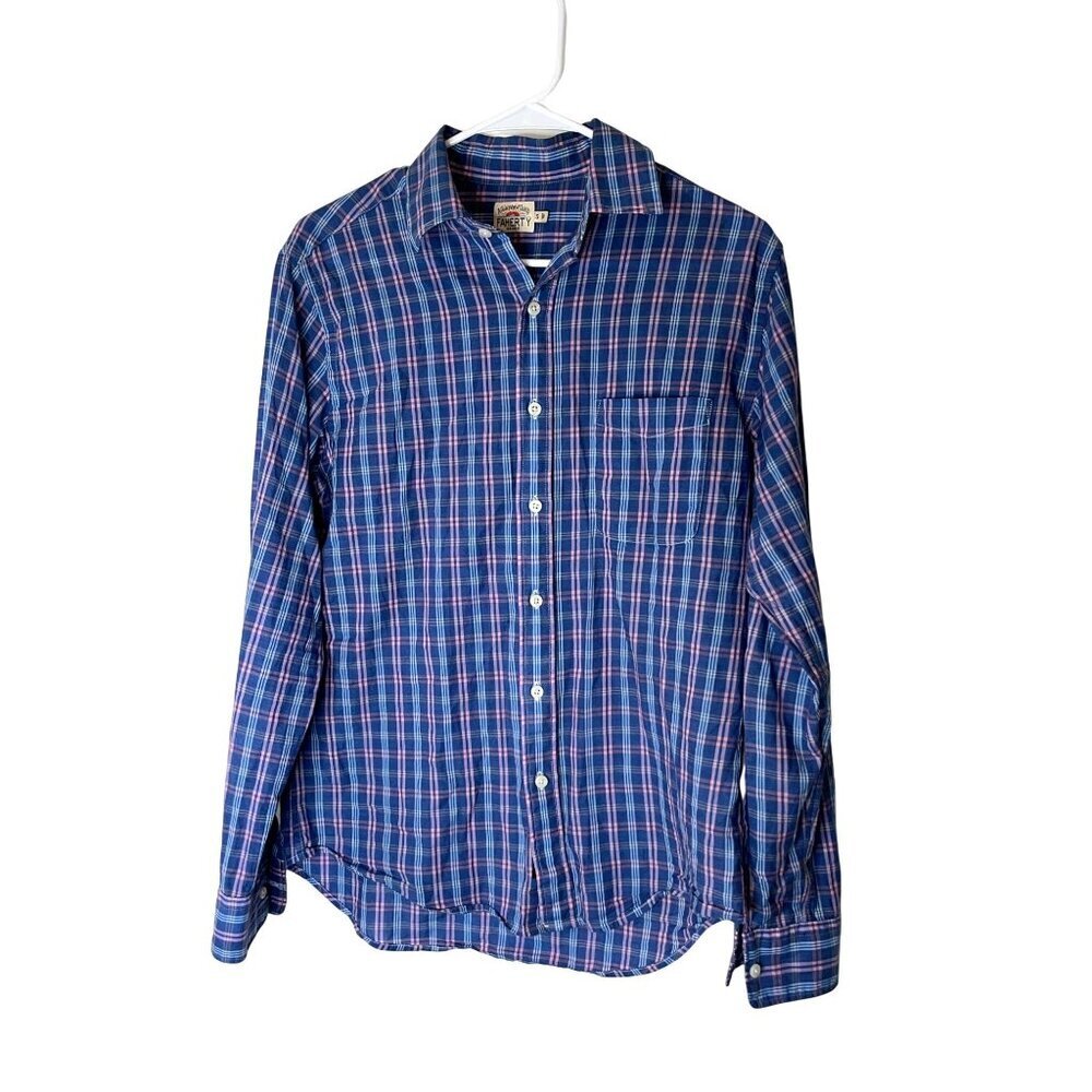 Faherty Mens Blue & Pink Plaid Long Sleeve Button-Down Shirt Size Small